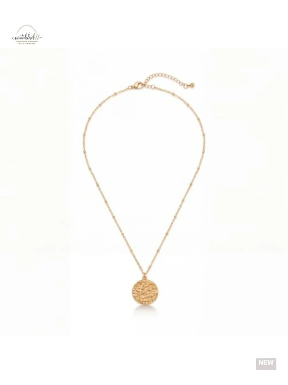 2 Piece Paperclip & Disc Pendant Necklace Set Stainless Steel Gold Plated